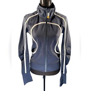 Lululemon Trackstar Zip Jacket Cinched Dark Gray White Sz 6-8
